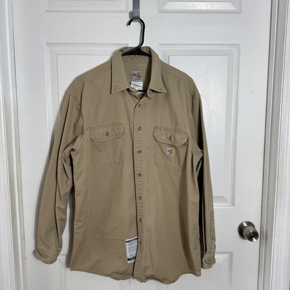 Carhartt FR FRS160 Twill Work Shirt LG Flame Resistant NFPA 70E Khaki - Picture 4 of 11